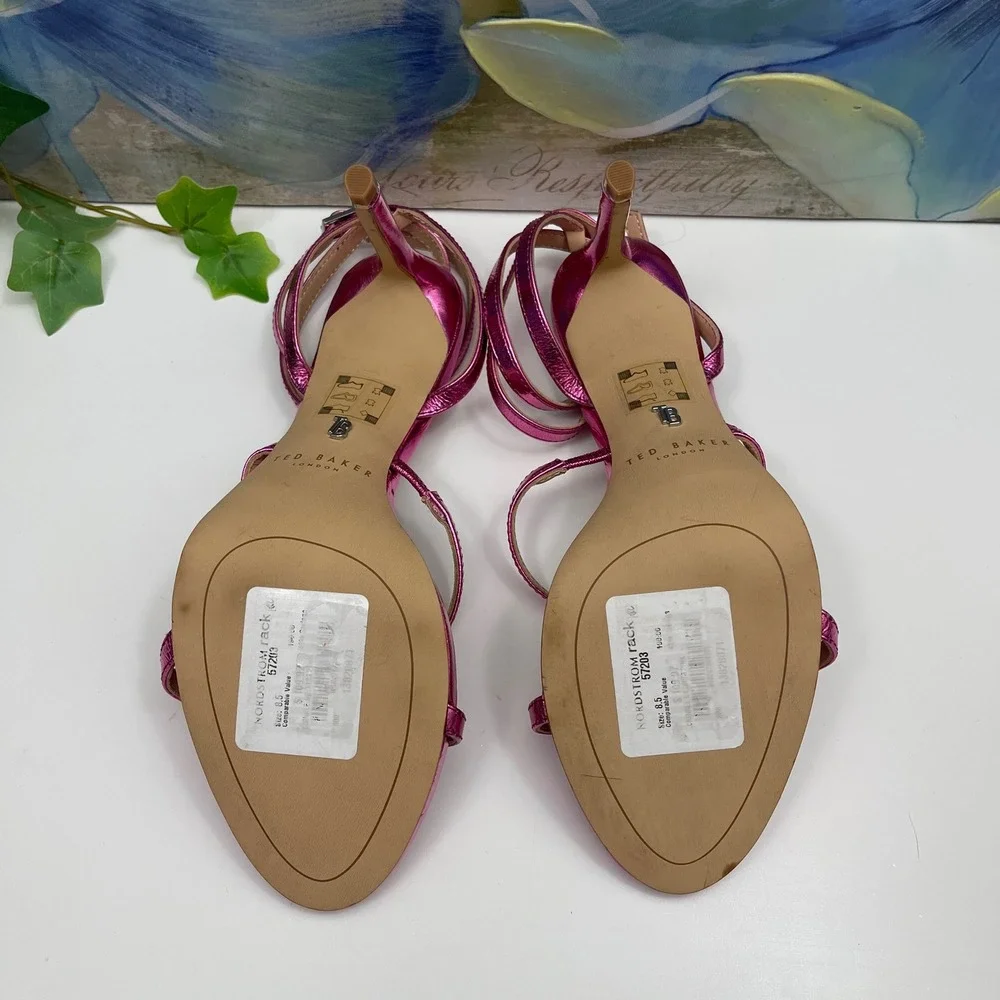 New Ted Baker‎ London Sophia Ankle Strap Sandal in Metallic Pink Size 8.5